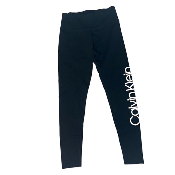 Calvin Klein Performance Stretch Leggings Womens Size S Black White Logo - Picture 2 of 4